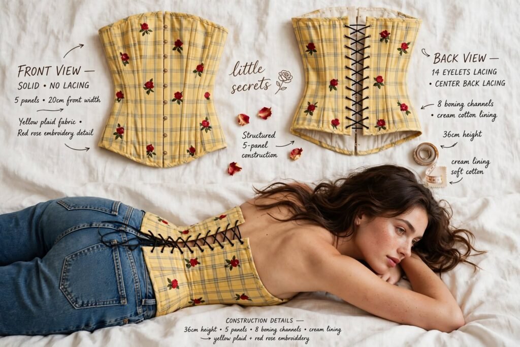 Yellow Plaid Rose Corset — 2 Closures in 1 Pattern