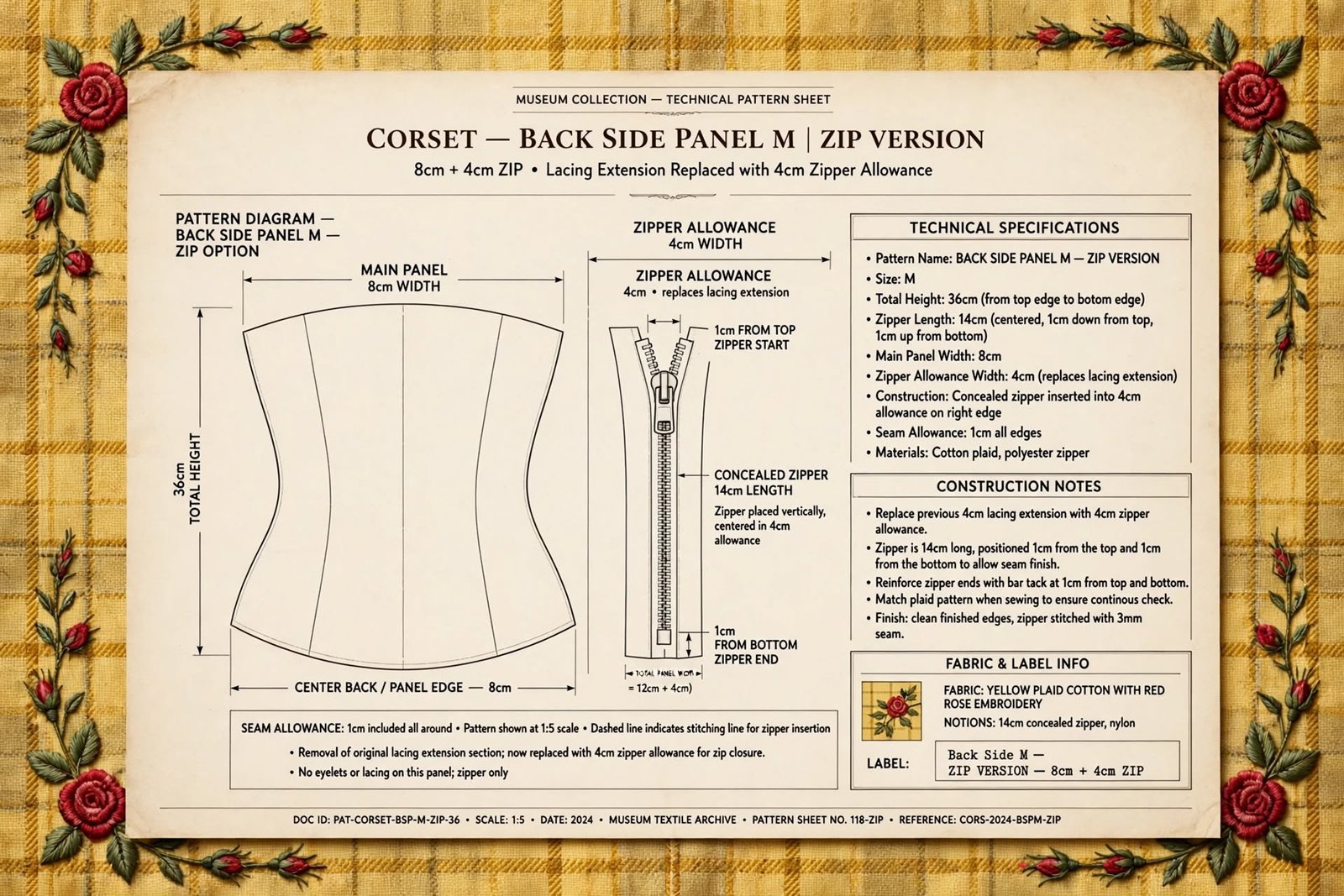 Yellow Plaid Rose Corset — 2 Closures in 1 Pattern - Afbeelding 7