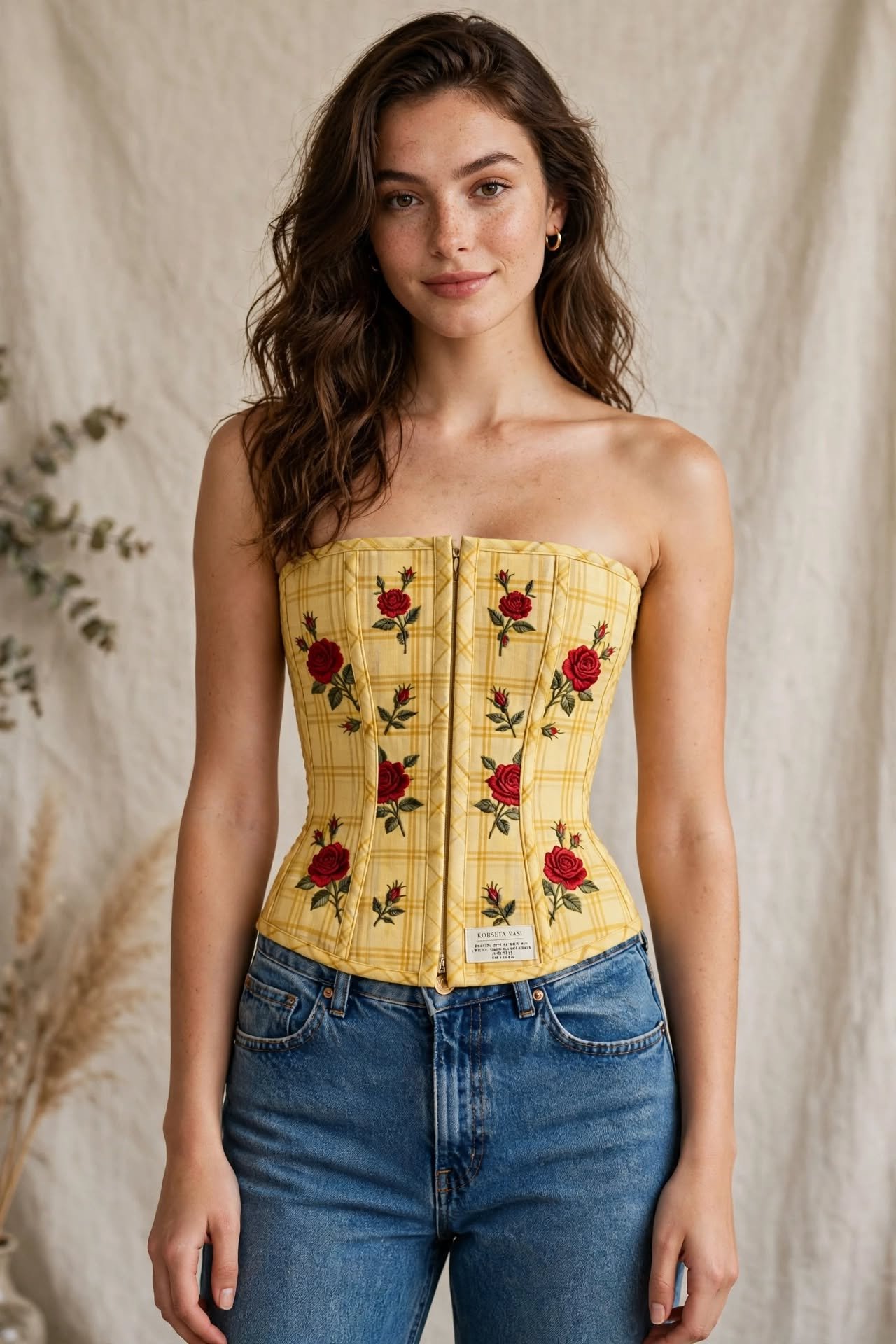 Yellow Plaid Rose Corset — 2 Closures in 1 Pattern - Afbeelding 5