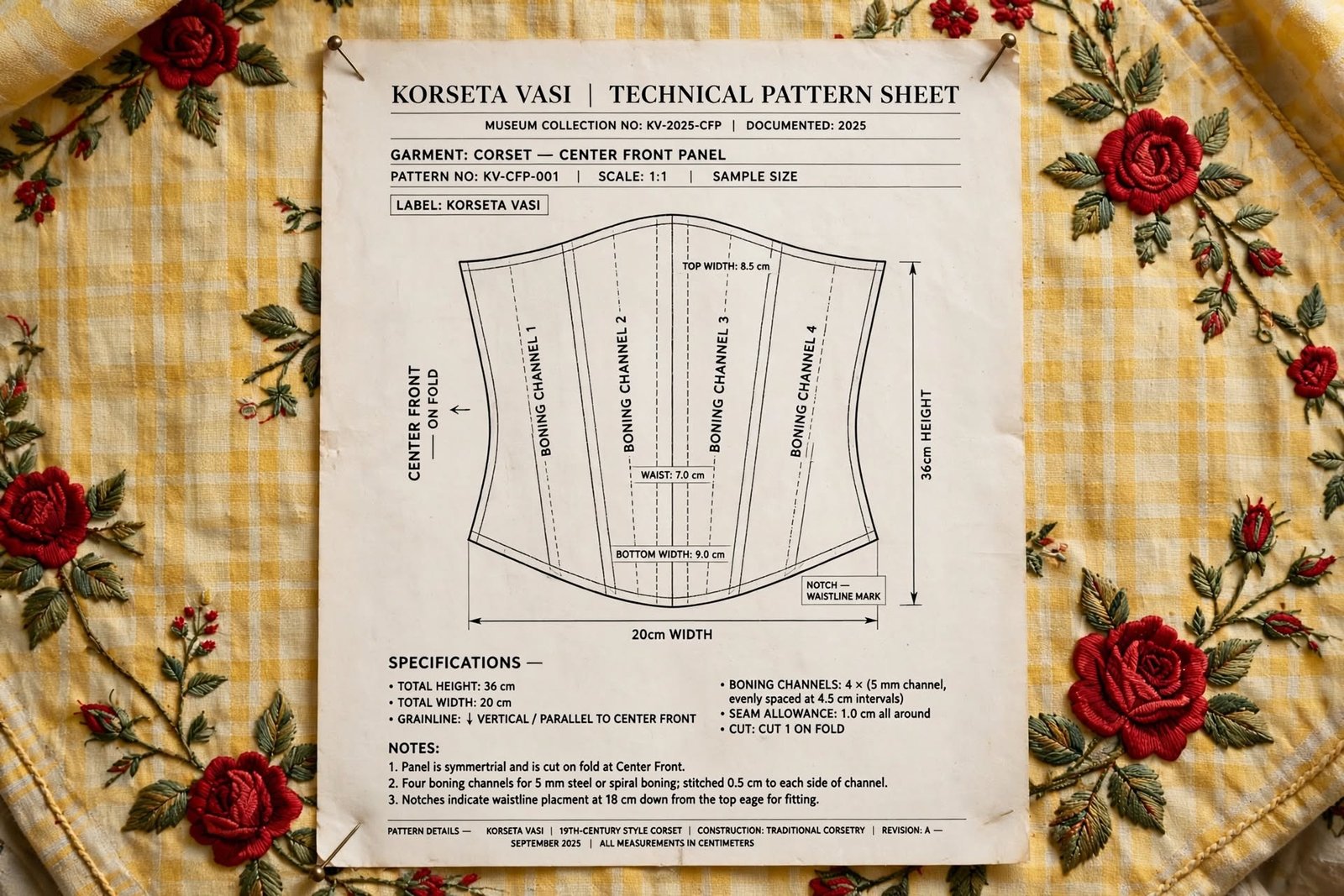 Yellow Plaid Rose Corset — 2 Closures in 1 Pattern - Afbeelding 6